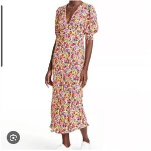Rixo X Target Dress Women's Size 10 Midi Multicolor Empire Floral Puff Sleeve‎